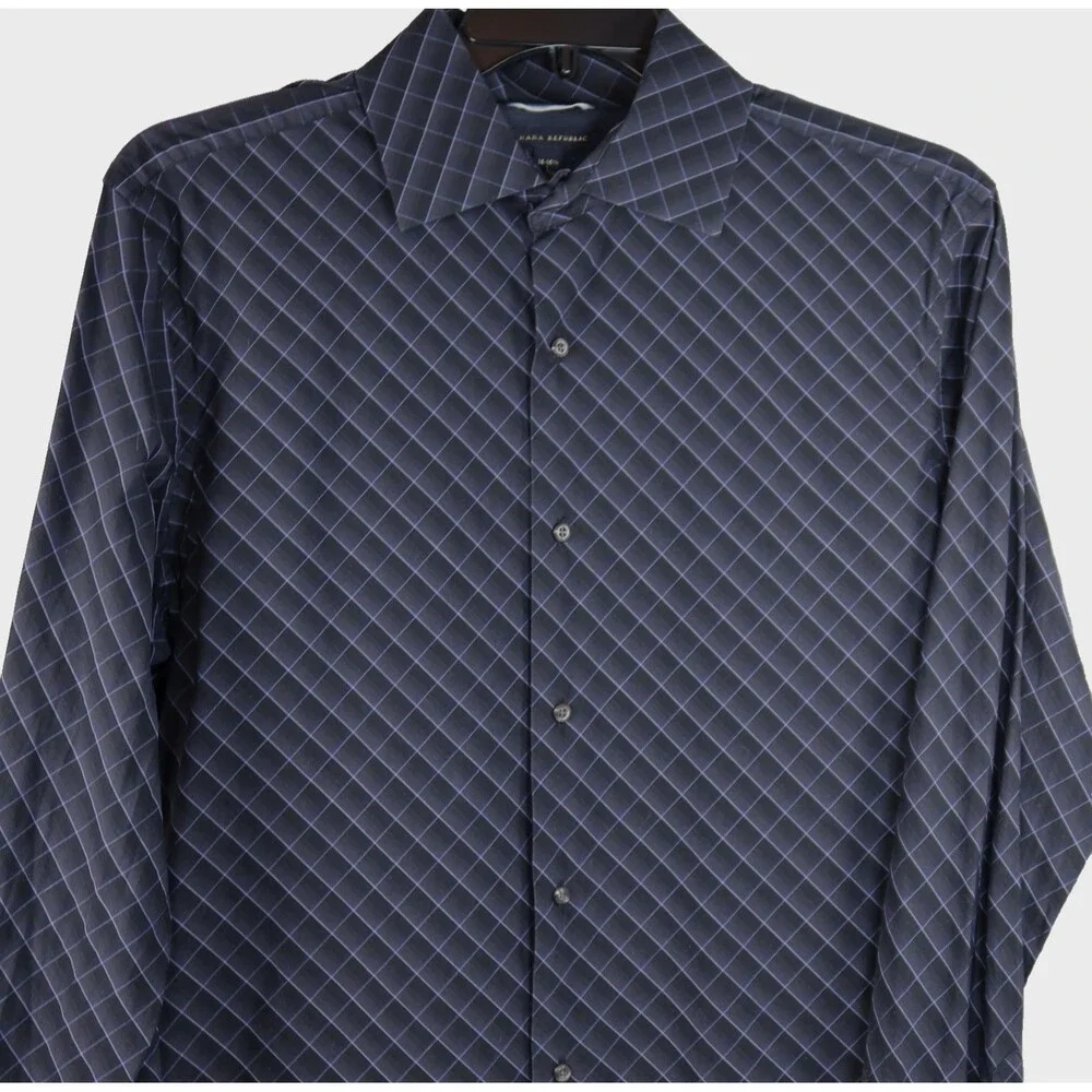 Banana Republic Dress Shirt Men's Size Large French Cuffs Black with Blue Check